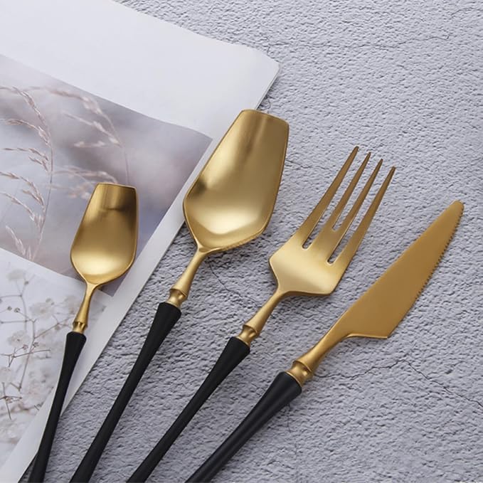 56 Piece Gold Silverware Set for 14，Durable 18/8 Stainless Steel Flatware Set Slim Waist Blue Handle Cutlery Set Utensils Include Spoons Knifes Forks Kitchen Wedding Restaurant