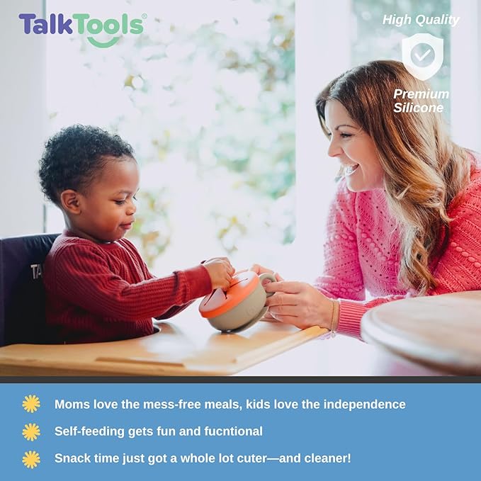 TalkTools Itsy Bowl with Locking Lid - Platinum grade silicone with Volume Lines, Curved Walls for Easy Scooping - for Babies, Toddlers, Children, and Elderly - Snack Cup Lid Accessory (Sage)