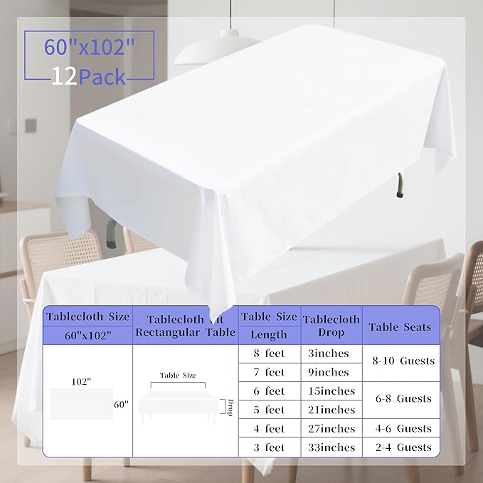 BIGTONE 2 Pack Polyester Tablecloth White 60 x 102 Inch, Wrinkle Resistant Table Cloth for 6 Feet Rectangle Tables, Stain and Washable Table Cover for Dinning Wedding Banquet Restaurant Party