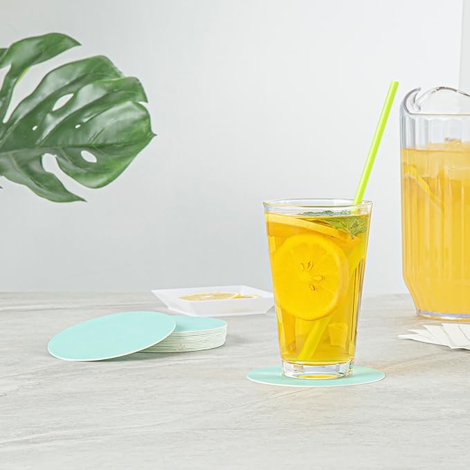 Restaurantware Paper Coasters 100 Pack of 4 Inch Disposable Beverage Coasters Absorbent for Hot and Cold Drinks Turquoise Coffee Cup Essentials for Table Decor, Kitchen, Home or Living Room