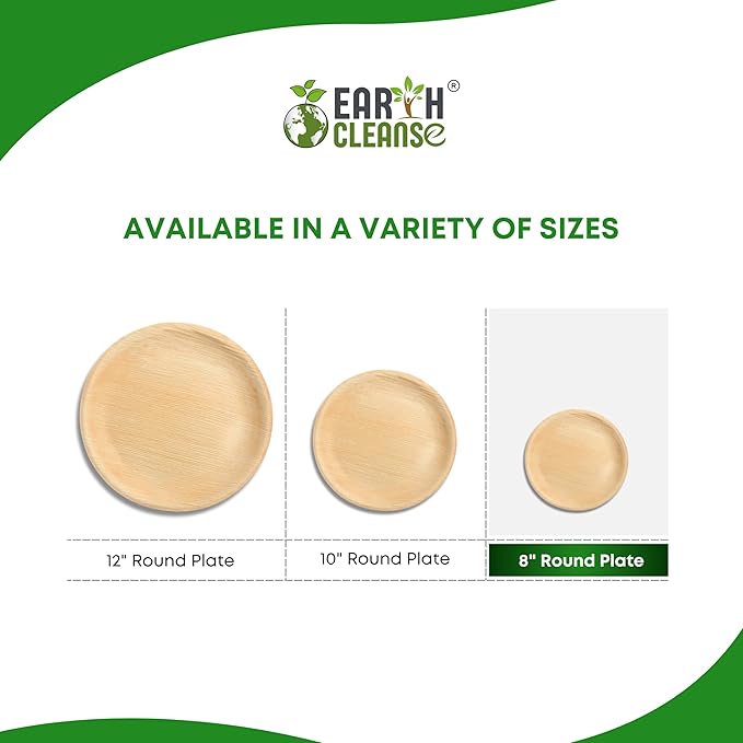 Compostable Palm Leaf Plates 8 Inch Round (100 Pack) | Disposable Biodegradable Plates Like Bamboo & Wooden | Microwave & Oven Safe | Eco-Friendly Dinnerware for Parties & Events