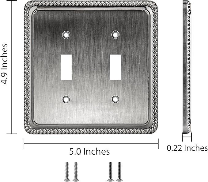 Henne Bery Rope Edge Decorative Wall Plate Switch Plate Outlet Cover (Double Toggle, Heirloom Silver)