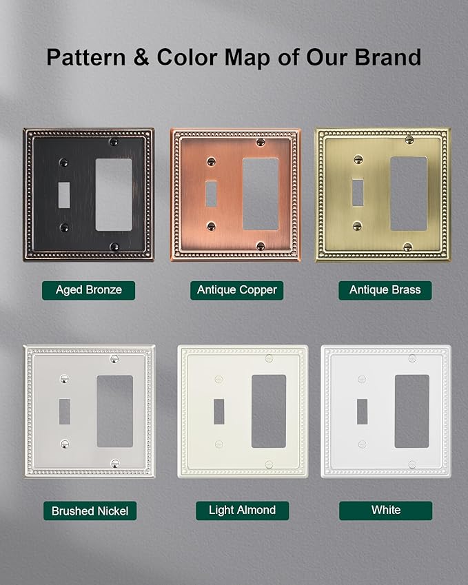 2-Pack Combo Toggle/Decorator Light Switch Cover Plate, Pearls Decorative Electrical Outlet Covers, Metal Wall Switch Plates and Outlet Covers, Aged Bronze