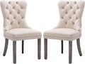 KCC Velvet Dining Chairs Set of 2, Upholstered High-end Tufted Dining Room Chair with Nailhead Back Ring Pull Trim Solid Wood Legs, Nikki Collection Modern Style for Kitchen, Beige