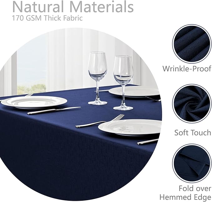 2 Pack Rectangle Tablecloth, 60x104 inch, Water Resistant Wrinkle Free Linen Textured Table Cloth Washable, Decorative Fabric Table Cover for Dining, Party and Camping, Navy Blue