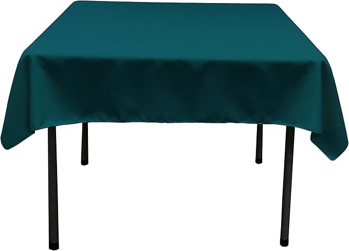 LA Linen Polyester Poplin Washable Square Tablecloth, Stain and Wrinkle Resistant Square Table Cover 52x52, Fabric Table Cloth Square for Dining, Kitchen, Party, Holiday 52 by 52-Inch, Teal Dark
