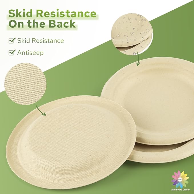 Mat Board Center, 7-Inch, 1000-Count, Compostable Plates, Natural Bamboo Fibers, Everyday Tableware -– Disposable Round Shape - Microwave-Safe - Gluten-Free - Eco-Friendly
