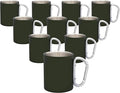 DISCOUNT PROMOS Stainless Steel Mugs with Carabiner Handle 10 oz. Set of 10, Bulk Pack - Perfect for Coffee, Soda, Other Hot & Cold Beverages - Army Green