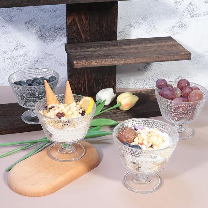 Glass Dessert Bowls Set of 8, 9oz Ice Cream Sundae Cups for Breakfast, Oats, Milk, Sorbet, Yogurt (8PCS)