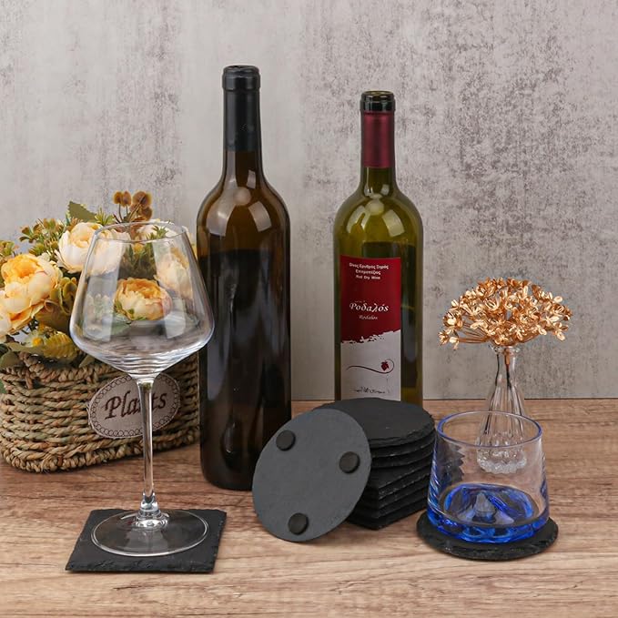 40 Pack 4 Inch Slate Coasters, Black Stone Coasters with Anti-Scratch Bottom, Ideal for Home Decor, Bar, Housewarming Gifts, and Laser Engraving KUKLIPJIM