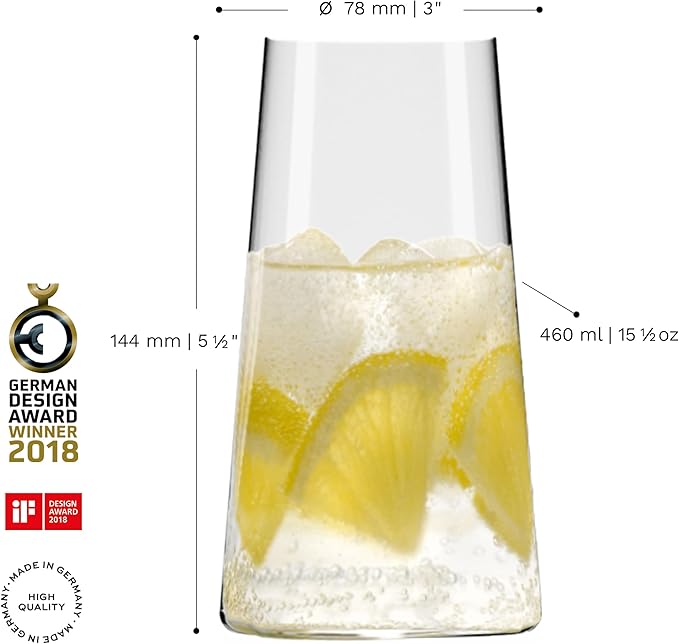 Stölzle Lausitz Longdrink Glasses Power Set of 6, 15 1/2 oz – Elegant Highball Cocktail Glasses for Drinks, Water & Juice – Premium Crystal Longdrink Tumblers – Dishwasher- & Shock-Resistant