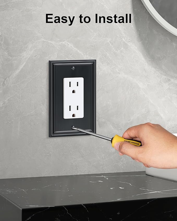6-Pack Decorator Outlet Cover Plate, Black Decorative Switch Plates and Outlet Covers, Durable Zinc Alloy Wall Plates for Electrical Outlets, Receptacle, GFCI Outlet, Dimmer Switch
