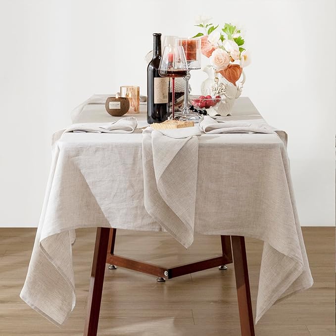 Talasily Linen Tablecloth 100% Pure Linen Table Cloth 60x120 Inches Rectangle Tablecloths Washable Cloths for Kitchen, Dining, Buffet Parties, Holidays, Picnic, Weddings and Restaurants-Natural Linen