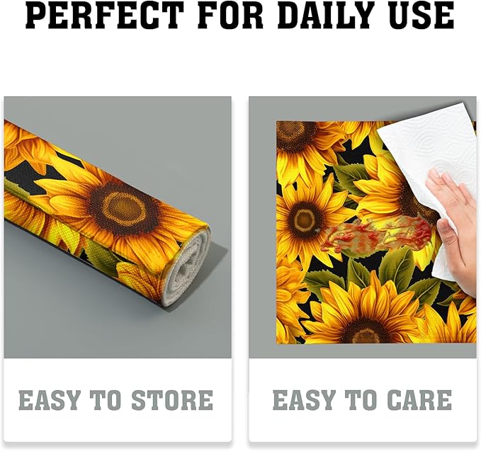 Sunflower Placemats Set of 4 - Yellow Flowers Place Mats Rectangle Spring Summer Floral Table Mats Botanical Blossom Placemats Dinner Party Decor 12x18 inch
