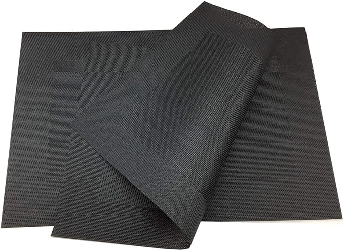 Gugrida Vinyl Black Placemats Heat Resistant Dining Table Mats Non-Slip Washable Place Mats Set of 6 （Black）