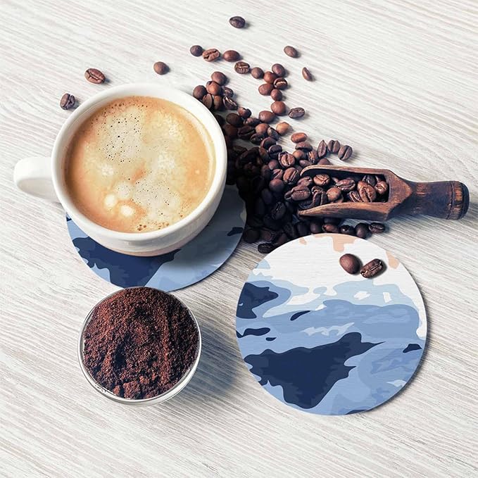 Texture of The Cloud Table Coasters for Drinks Orange White Blue Camouflage Color Mixed Pattern 100% Diatomite Home and Dining Room Bar Decor 4 X 4 X 0.35 Inch for Men Women