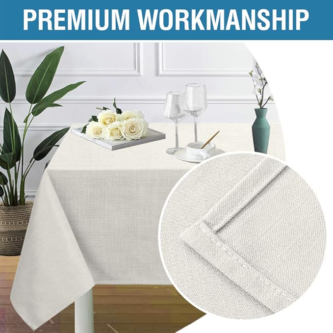 H.VERSAILTEX Linen Textured Table Cloths Rectangle 60 x 120 Inch Premium Solid Tablecloth Spill-Proof Waterproof Table Cover for Dining Buffet Feature Extra Soft and Thick Fabric Wrinkle Free, Ivory