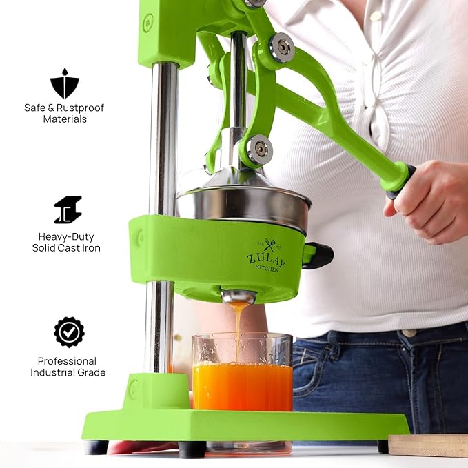 Zulay Kitchen Cast-Iron Orange Juice Squeezer - Heavy-Duty, Easy-to-Clean, Professional Citrus Juicer - Durable Stainless Steel Lemon Squeezer - Manual Citrus Press & Orange Squeezer (Light Green)