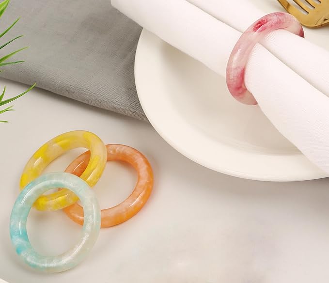 CLEENTABLE Napkin Rings Set of 12 - Epoxy Resin Napkin Holder Cuffs for Dinner Table Décor - Farmhouse Modern Serviette Rings for Weddings, Parties, Receptions, Banquets, Daily Use (Pastel)