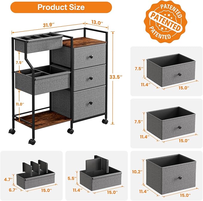 Baby Diaper Caddy Organizer Cart - 3 Tier Rolling Cart with Dividers and Drawers, Easy To Assemble, Mobile Utility Cart with Wheels for Nursery, Bedroom, Changing Table & Crib