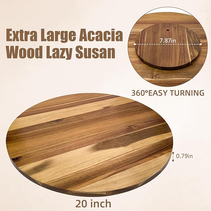 20'' Acacia Wooden Lazy Susan for Table Top,Large Lazy Susan for Dining Table,Table Turntable Storage,Extra Large Lazy Susans Organizer with Durable,Turning Turntable for Cabinet,Countertop or Pantry