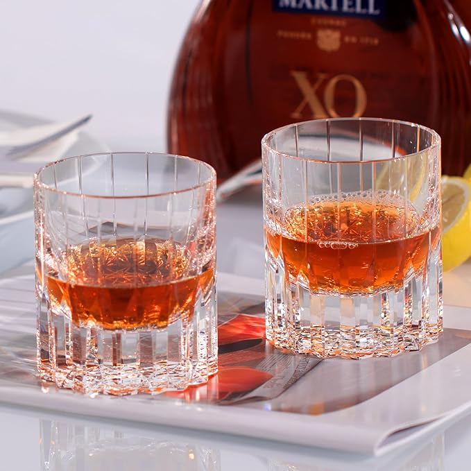 KAMMAK Crystal Whiskey Glasses Set of 2, 7.27oz Old Fashioned Glasses Stemless, Hand Blown White Cocktail Glasses, Engagement Gifts for Couples, Women, Men