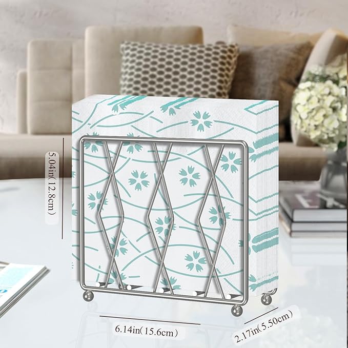 Napkin Holder for Table, Modern Metal Napkin Holders for Paper Napkins & Kitchen Dining & Countertops, Cocktail Upright Napkin Holder Dispenser Suitable for All Room Decors (Large, Silver)