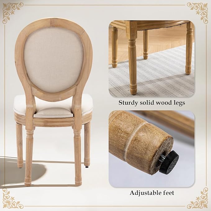 SoarFlash French Dining Chairs Set of 4, Vantage Dining Chair with Round Back, Farmhouse Country Dining Chair for Kitchen,Bedroom,Beige