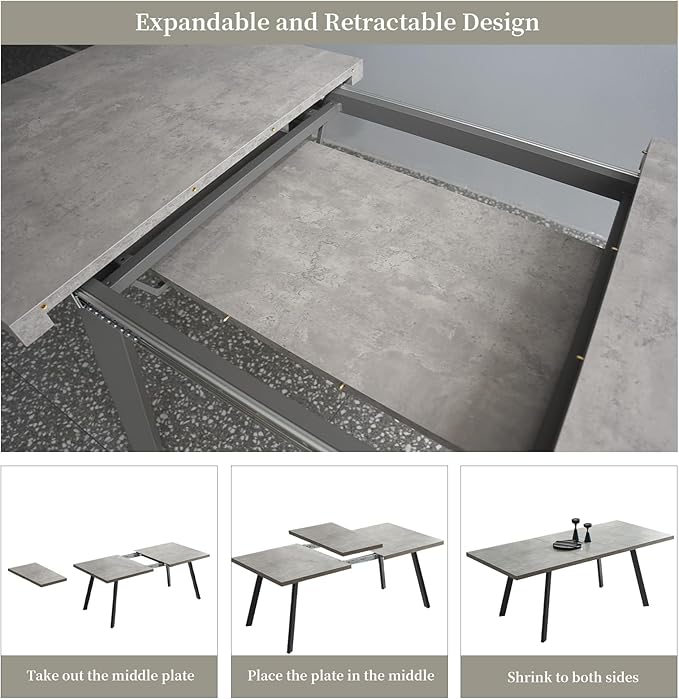 47.2"- 62.9" Extendable Dining Table Set for 4, Modern Kitchen Table with Dining Chairs for 4-6 Person, Thickened Expandable MDF Wooden Table with Metal Legs for Dining Room, Kitchen, Living Room