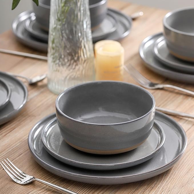 HASENSE 30 OZ Porcelain Soup Bowls, 6" Cereal Bowls - Dark Gray Ceramic Bowls Set of 6 for Soup, Cereal, Oatmeal, Fruit, Rice - Dishwasher & Microwave Safe