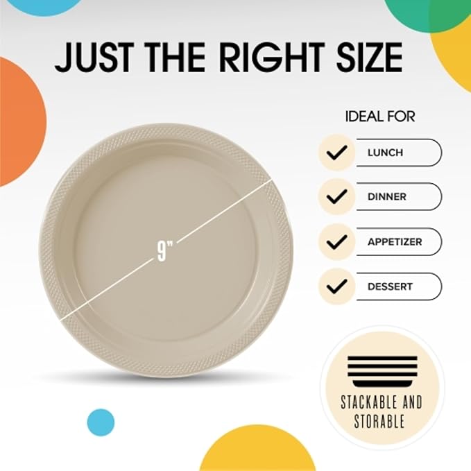 Ivory Plastic Plates - 9 Inch, 100 Pack, 350 GSM