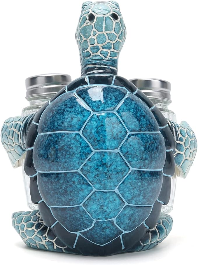 Hodao Sea Turtle With Salt and Pepper Shaker Figurines Decorations Turtle Set with Holder Figurine for Beach Bar or Tropical Kitchen Decor Turtle Table Decorations For Home Gifts (Turtle)