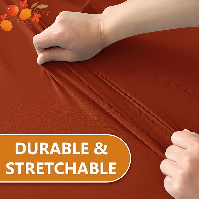 Table Cover for 6 Foot Rectangle Tables-8 Pack Rust Fitted Stretch Fall Tablecloth-Spandex 6ft Thanksgiving Tablecloths for Party, Vendor Booth Display, Banquet Event, Craft Trade Show