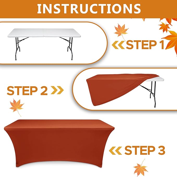 Table Cover for 6 Foot Rectangle Tables-6 Pack Rust Thanksgiving Fitted Stretch Tablecloth-Spandex 6ft Fall Tablecloths for Party, Vendor Booth Display, Banquet Buffet, Craft Trade Show