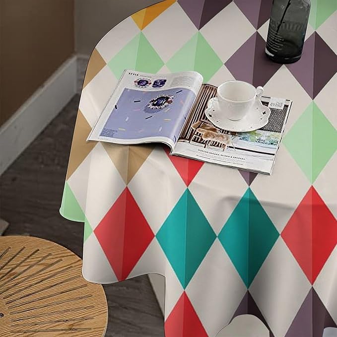 Abstract Geometric Round Tablecloth, Modern Mid Century Background Mid Century Colorful Print Pattern Tablecloth for Home Party Dining Room Kitchen Decor 60Inch(152cm)