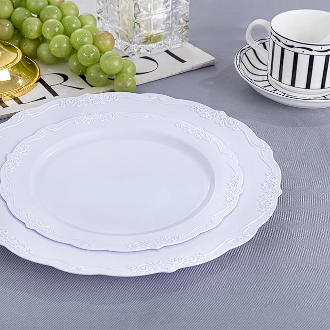 DaYammi 36PCS White Plastic Plates, Heavy Duty White Disposable Premium 7.5inch Dessert Cake Salad Appetizer Plates Hard Plastic Platos Disposable for Party Wedding