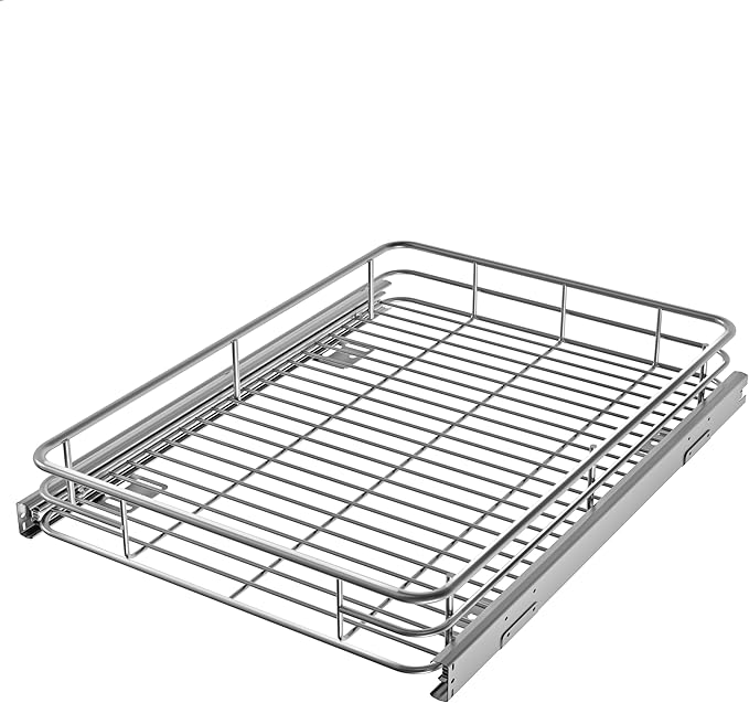 Pull Out Cabinet Organizer (16.4" W x 21" D), Put Out Shelves for Kitchen Cabinets, Roll Out Drawers Heavy-Duty Metal Sliding Shelf, Bottom Mount