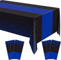 Oudain 6 Pcs Blue and Black Tablecloth for Parties Plastic Dot Tablecloths Printed Table Runner Waterproof Disposable Rectangle Table Cover for Christmas Birthday Wedding Party, 54" x 108"