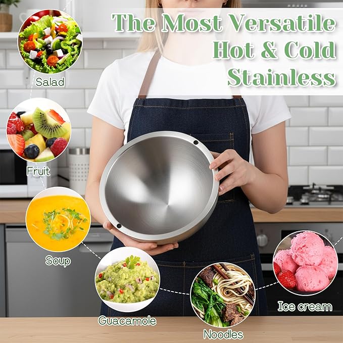 Dip Bowl,Large 70 oz Heat Insulated Stainless Steel Bowls Ideal for Guacamole Salsa,Double Walled Insulated Cold or Hot Se for Salsa, Guacamole, Salad, Sauces, Hot or Cold Food, Party