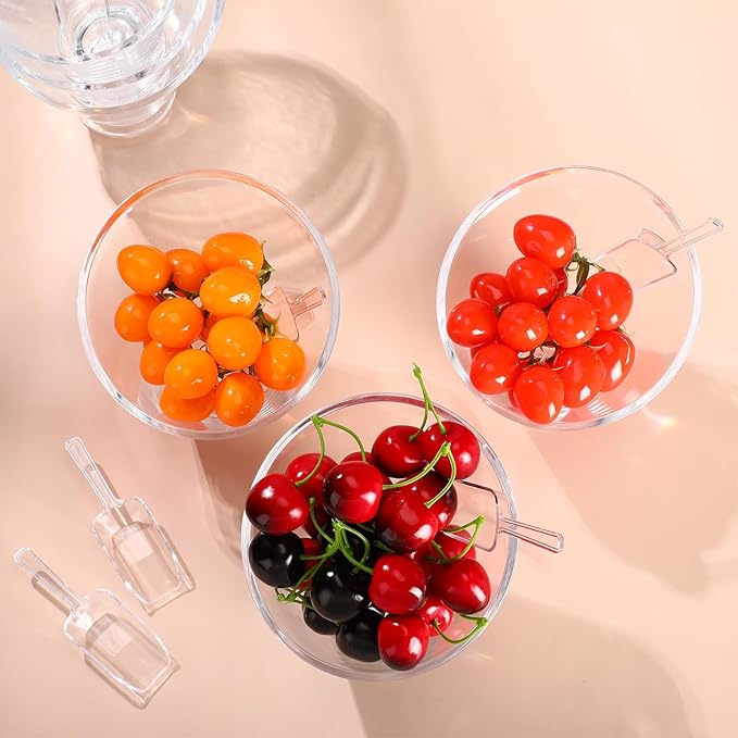 Sawysine 12 Pcs Acrylic Clear Serving Bowls with Plastic Kitchen Scoops Salad Serving Bowls Popcorn Scoops Angled Candy Bowl for Salad Cooking Parties(19 oz)