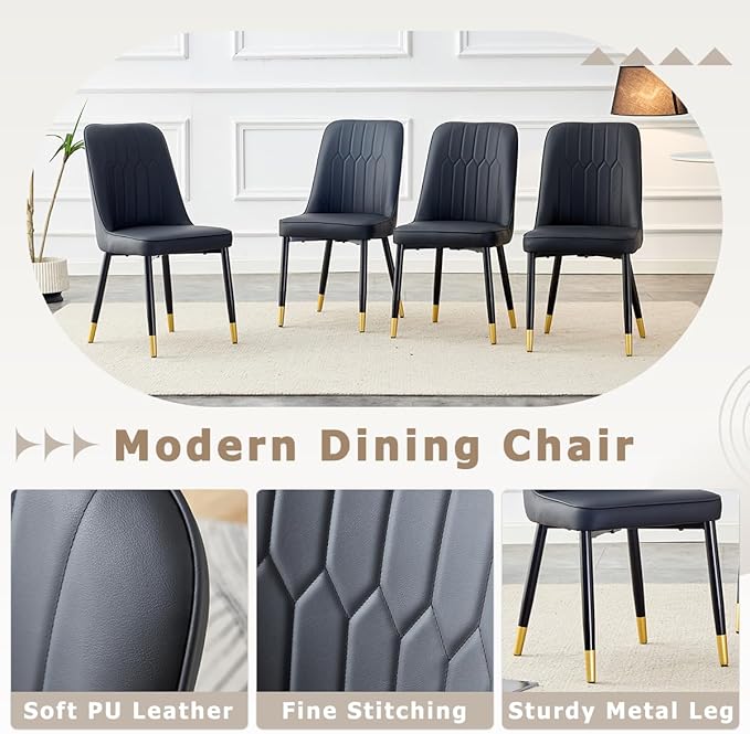 53” Round Dining Table Set for 6｜7 Piece Wood Dining Table Set｜Extendable Dining Room Table with 6 Chairs｜Walnut Wooden Tabletop with Metal Legs｜Easy Assembly｜Space Saving｜for Kitchen, Living Room
