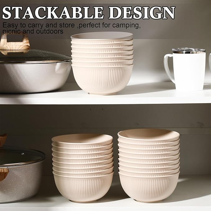 Eccliy 24 Pcs Wheat Straw Bowl Sets, Unbreakable Cereal Bowl 24 oz, Microwave and Dishwasher Safe Bowls for Cereal, Salad, Snack and Soup, Winter Style(Beige)