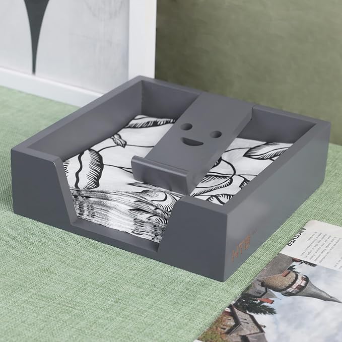 Bamboo Flat Napkin Holder with Weighted Arm Decorative Napkin Tray Dispenser for Table Kitchen Bathroom Dinning (grey)