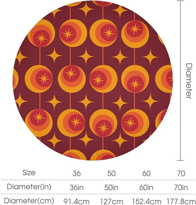 Modern Mid Century Round Tablecloth, Abstract Vintage Geometric Print Tablecloth for Home Party Dining Room Kitchen Decor 70Inch(178cm)