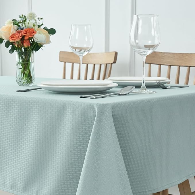 maxmill Weaved Texture Tablecloth Water Resistance Antiwrinkle Spillproof Soft Washable Table Cloth for Dining Room, Buffet Banquet Parties Holiday Dinner, Rectangular 60 x 108 Inch, Dusty Blue