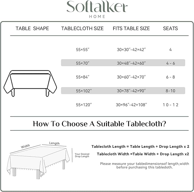 Softalker Checkered Tablecloth Square, Outdoor Linen Cotton Gingham Table Cloth with Tassel, Heavy Duty Wrinkle Free Buffalo Plaid Table Cover for Kitchen Dining Home Party - 55 x 55 Inch, Beige