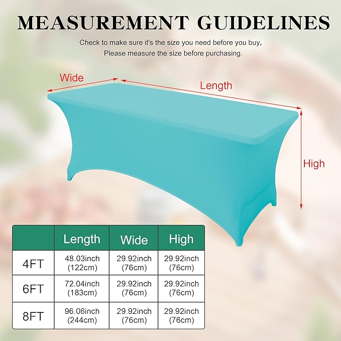 2Pack 4FT Table Cloth for Rectangular Fitted Events Stretch Sky Blue Table Covers Washable Spandex Tablecloth Protector for Party, Wedding, Cocktail, Banquet, Festival