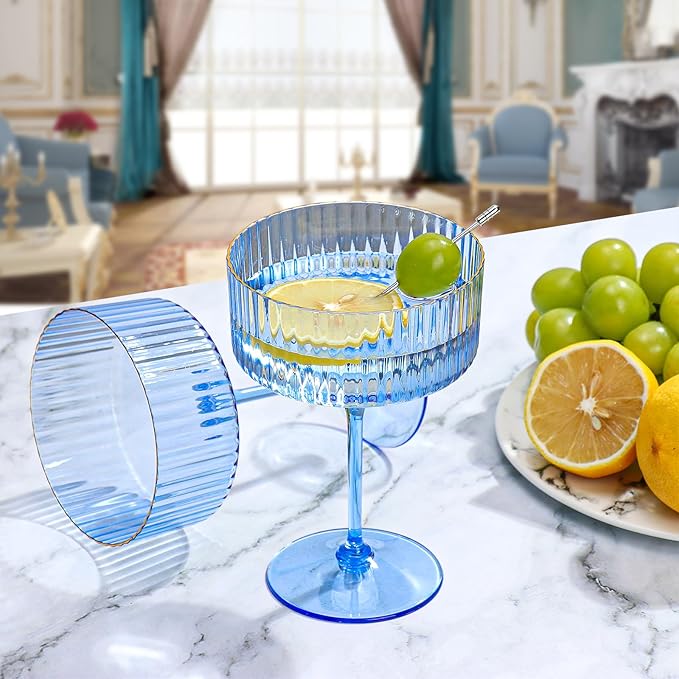 XUWAIDSGN 50 Pcs Champagne Martini Glasses 9 Oz with Gilded Removable Gold Rim Coupe Glasses Pink Martini Glasses Plastic Mimosa Vintage Coupe Glasses Set For Wedding Anniversary (50, Clear Blue)