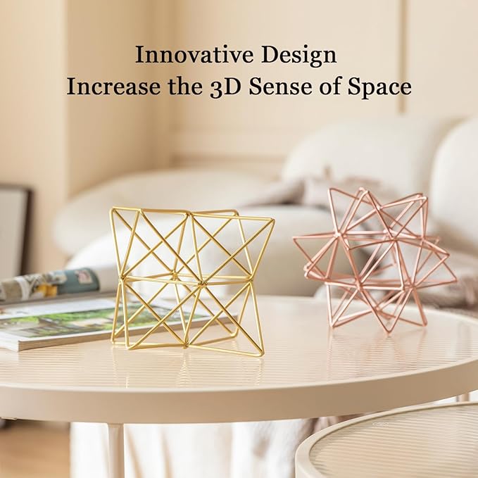 Metal Geometric Sculptures Home Decor, 3D Gold Decor Metal Table Top Decor Sphere, Abstract Coffee Table Decor Living Room Decor, Modern Home Decorations for Study, Bedroom, Office