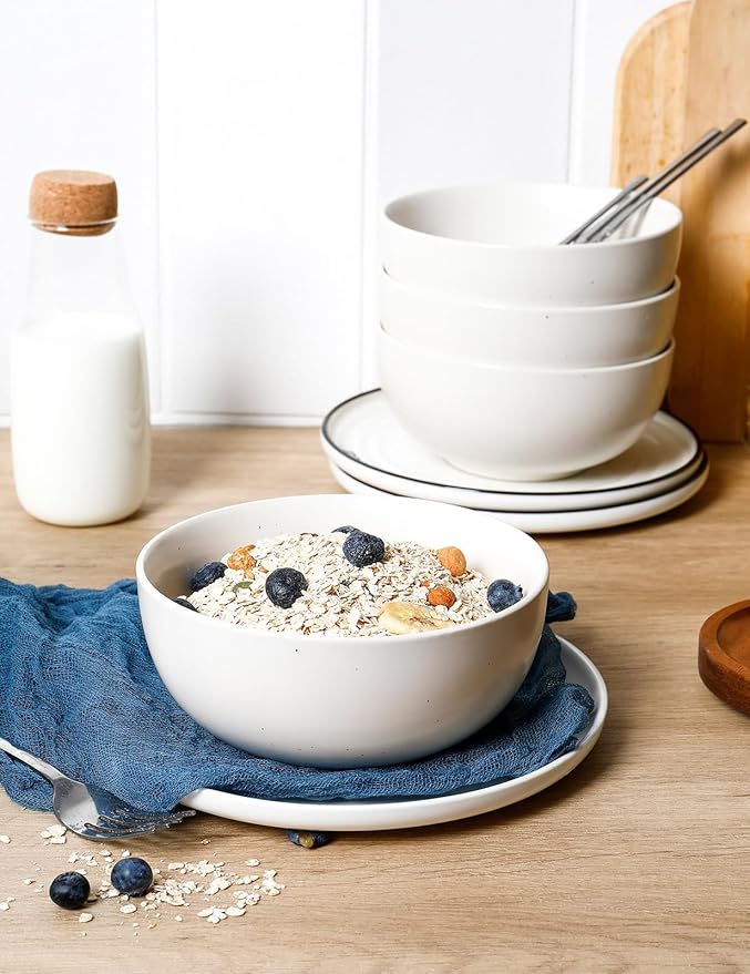 AISBUGUR Cereal Bowl, Ceramic Bowls Set of 4, 26oz Large Soup Bowls for Kitchen Dishwasher & Microwave Safe, Perfect for Cereal, Soup, Oatmeal, Salad, Pasta, Dessert, Rice, Matte White